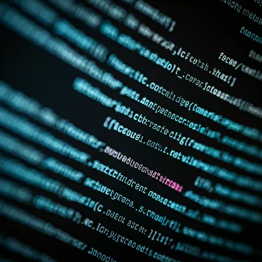 A macro close-up of computer code representing systems engineering